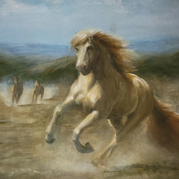 VINTAGE OIL ON CANVAS PAINTING OF WILD HORSES SIGNED BY MARCIA MCCALL 22X28 " - Picture 7 of 9